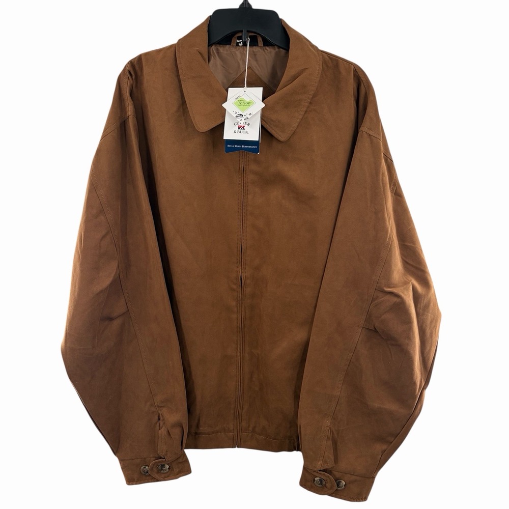 Cutter & Buck Roosevelt Zip Up‎ Micro Suede Front Jacket Brown Men's Size 2XL